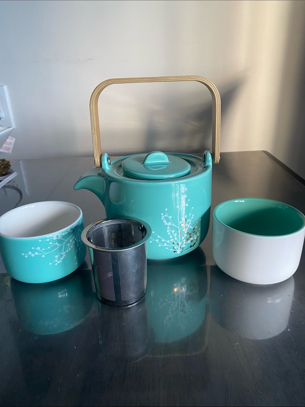New🌈 DavidsTea Turquoise Ceramic Teapot Set with Infuser and Cups